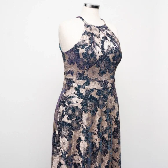 halter neck navy prom dress Two Piece Halter Neck Sleeveless Blue Long Prom Dresses with Lace, QB0 –  QueenaBridal main image 0